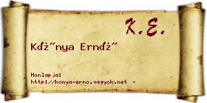 Kónya Ernő névjegykártya